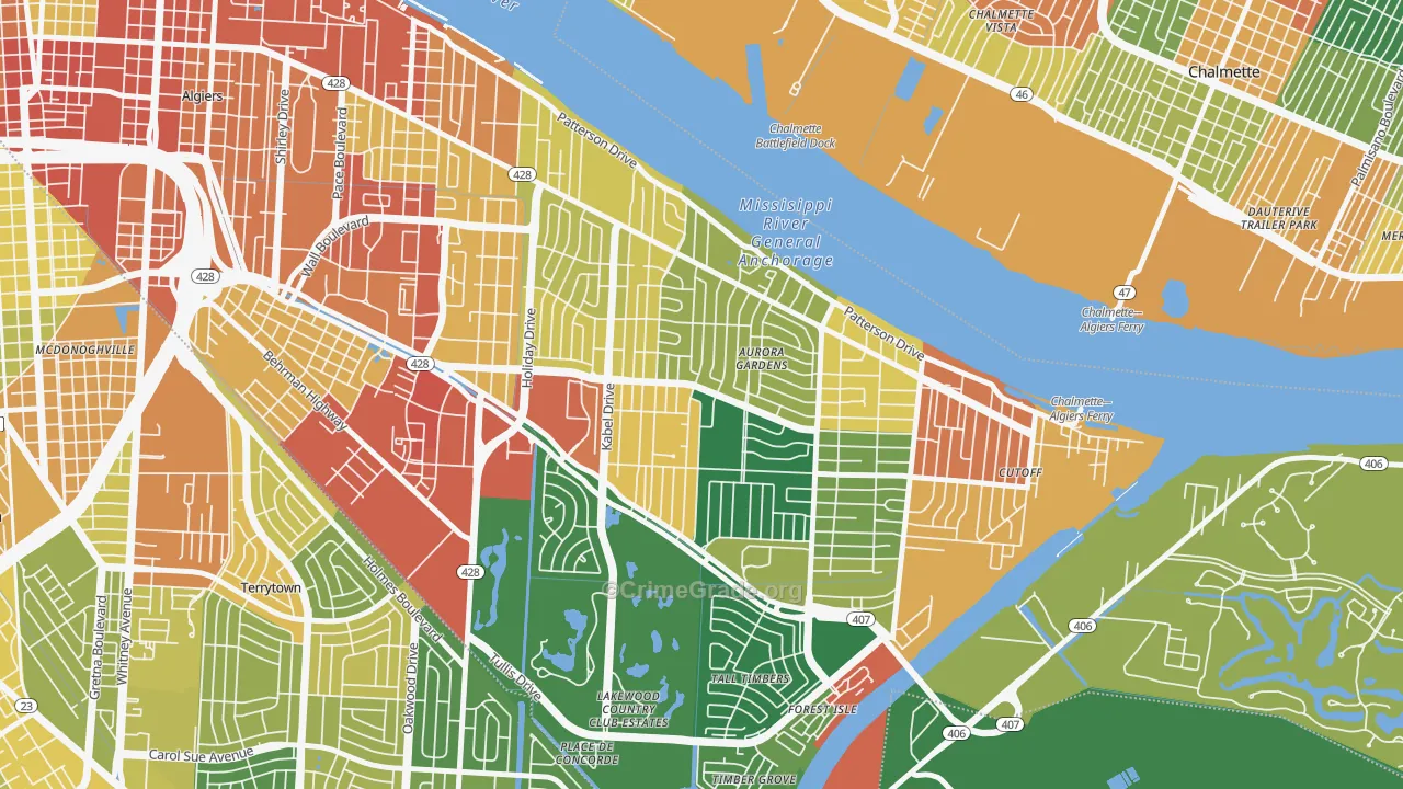 Old Aurora, New Orleans, LA Map of Vandalism Rates