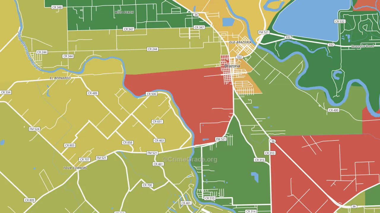 Old Brazoria, TX Map of Vandalism Rates
