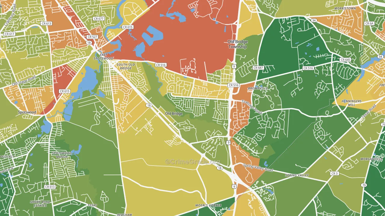 Old Bridge, NJ Map of Vandalism Rates