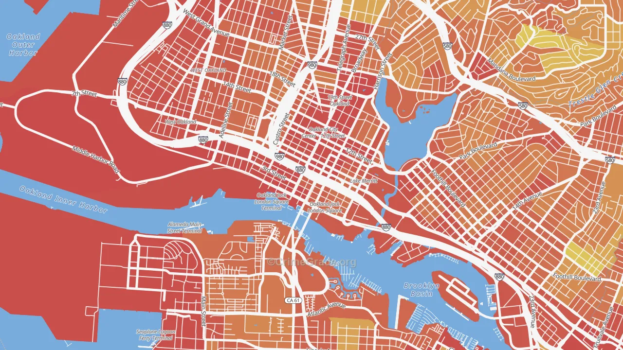 Old City-Produce and Waterfront, Oakland, CA Map of Vandalism Rates