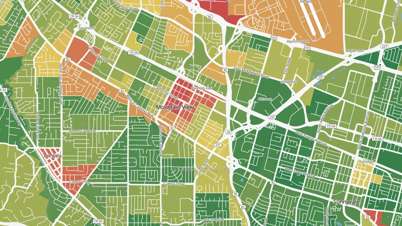 Old Mountain View, Mountain View, CA Map of Vandalism Rates