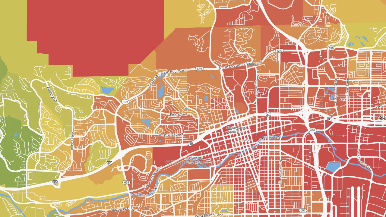 Old Northwest-West University, Reno, NV Map of Vandalism Rates