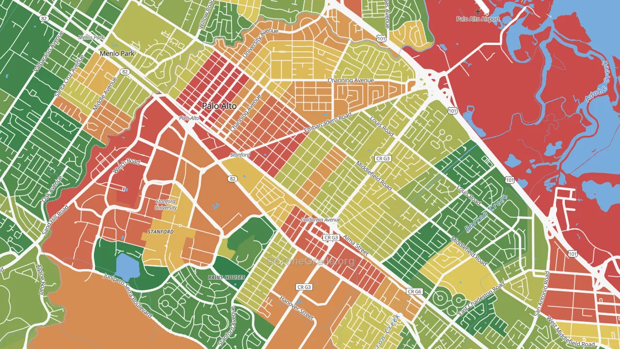 Old Palo Alto, Palo Alto, CA Map of Vandalism Rates
