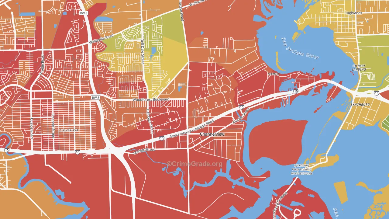 Old River Terrace, Channelview, TX Map of Vandalism Rates