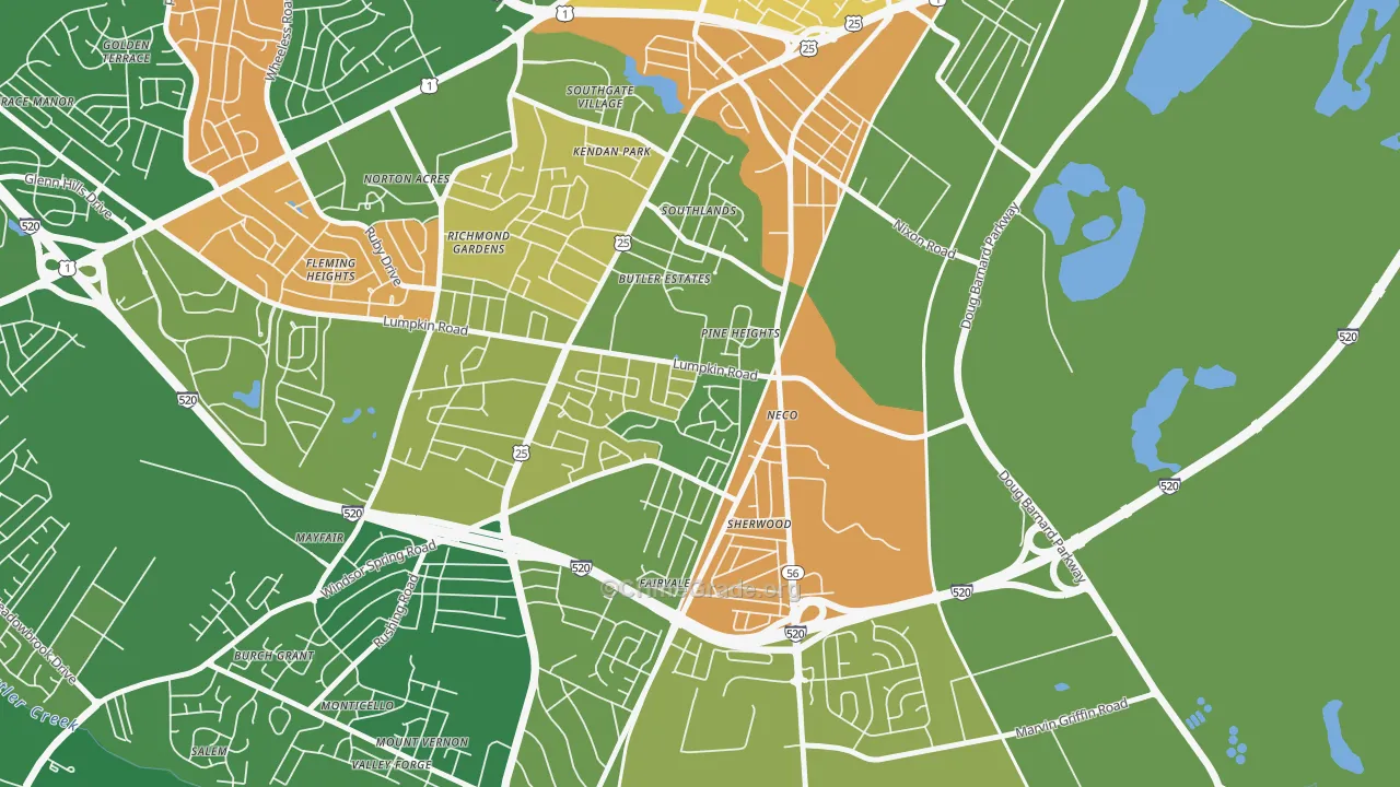 Old Savannah, Augusta, GA Map of Vandalism Rates