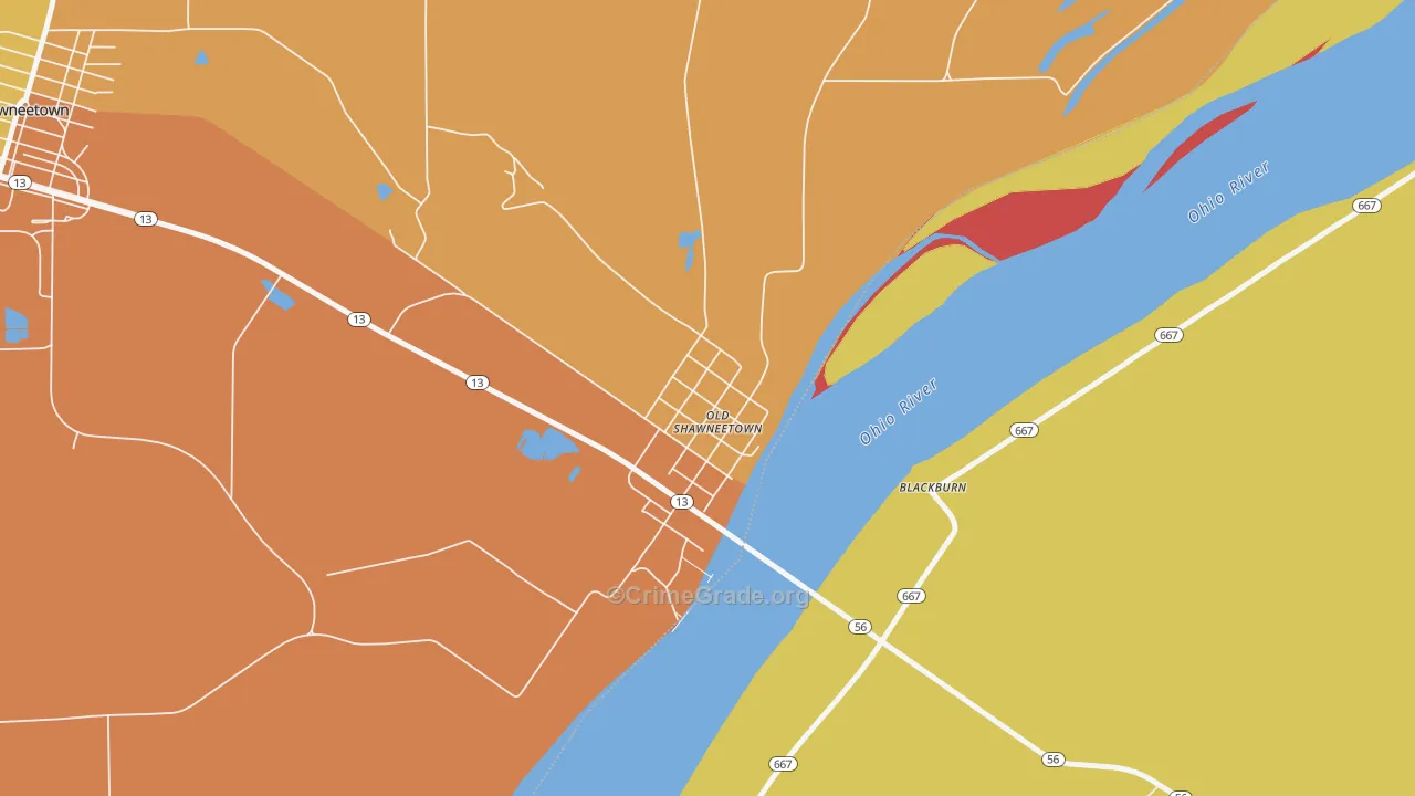 Old Shawneetown, IL Map of Vandalism Rates