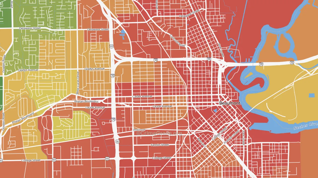 Old Town, Beaumont, TX Map of Vandalism Rates