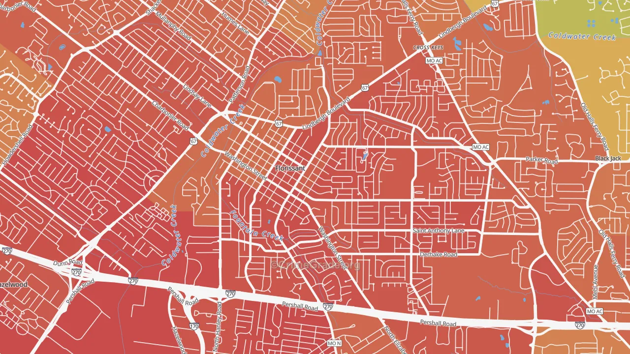 Old Town Florissant, Florissant, MO Map of Vandalism Rates