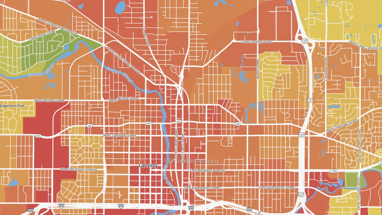 Old Town, Lansing, MI Map of Vandalism Rates