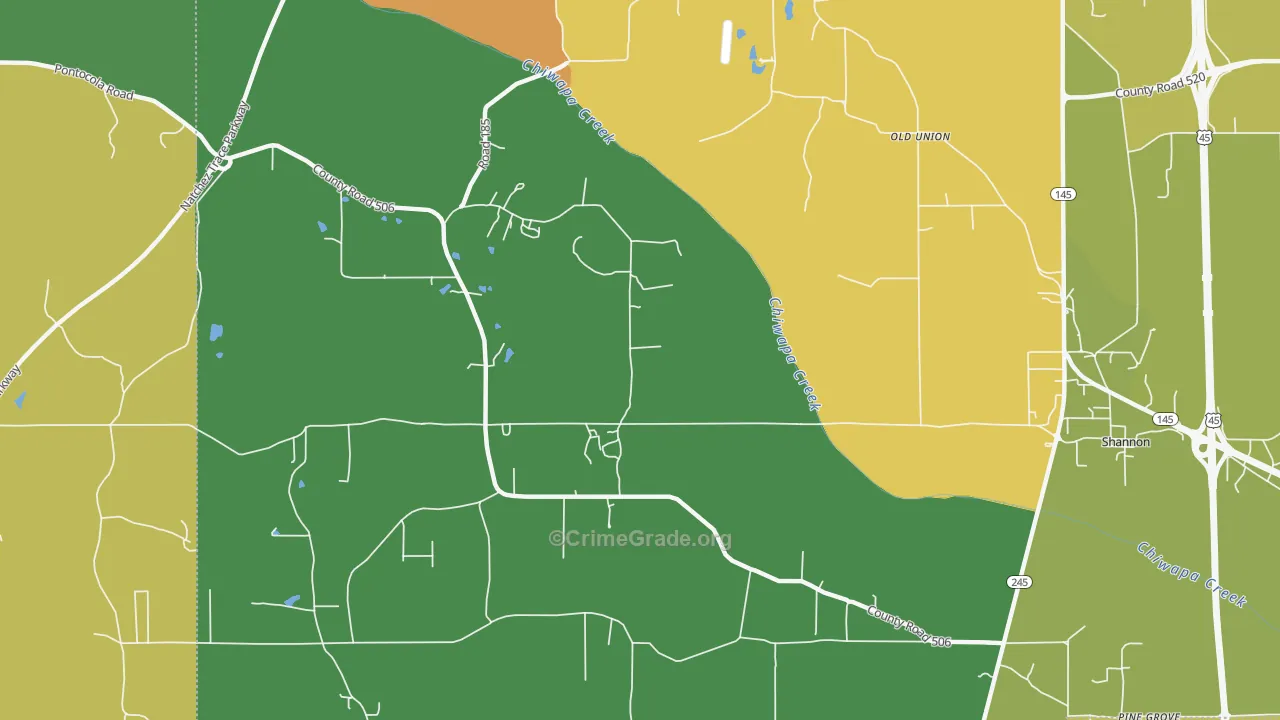 Old Union, MS Map of Vandalism Rates