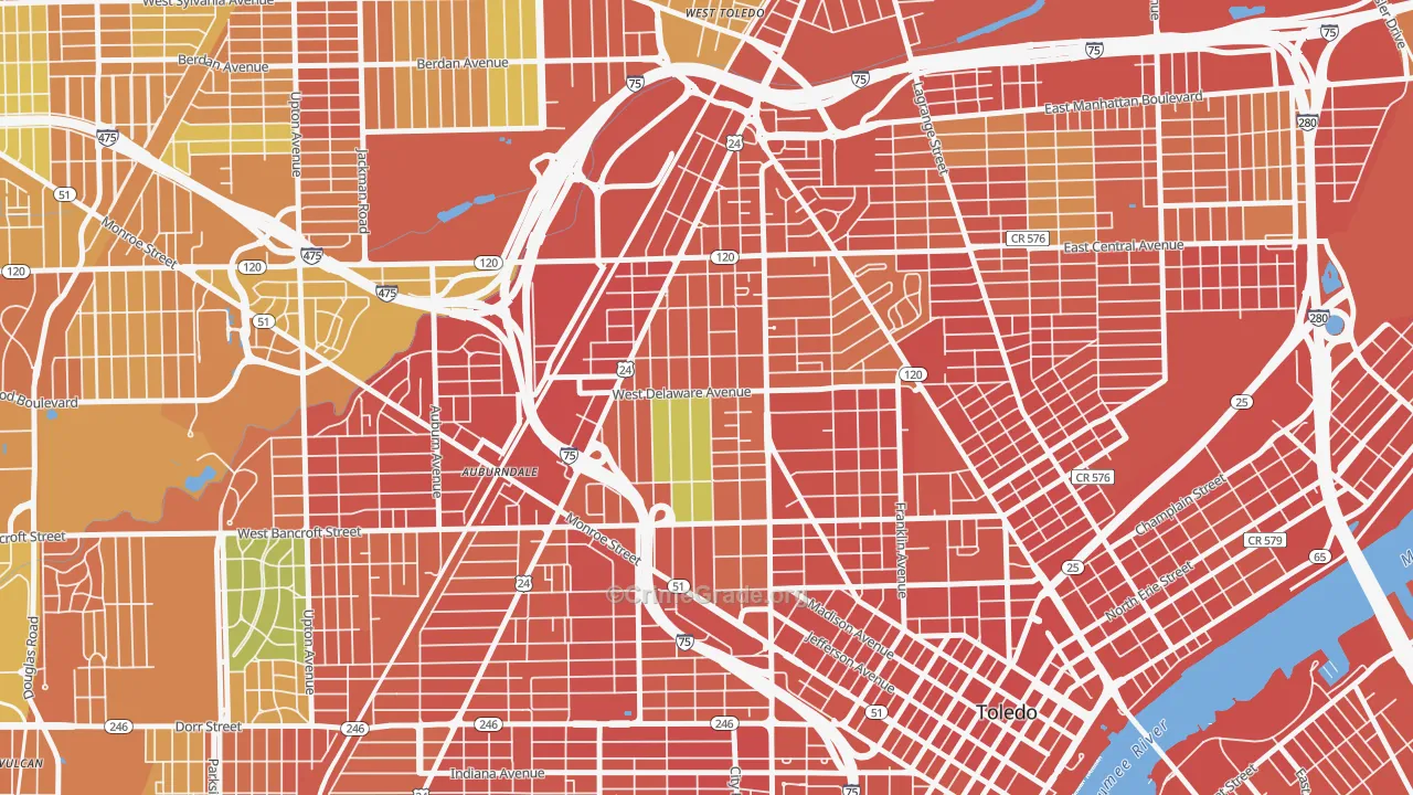 Old West End, Toledo, OH Map of Vandalism Rates