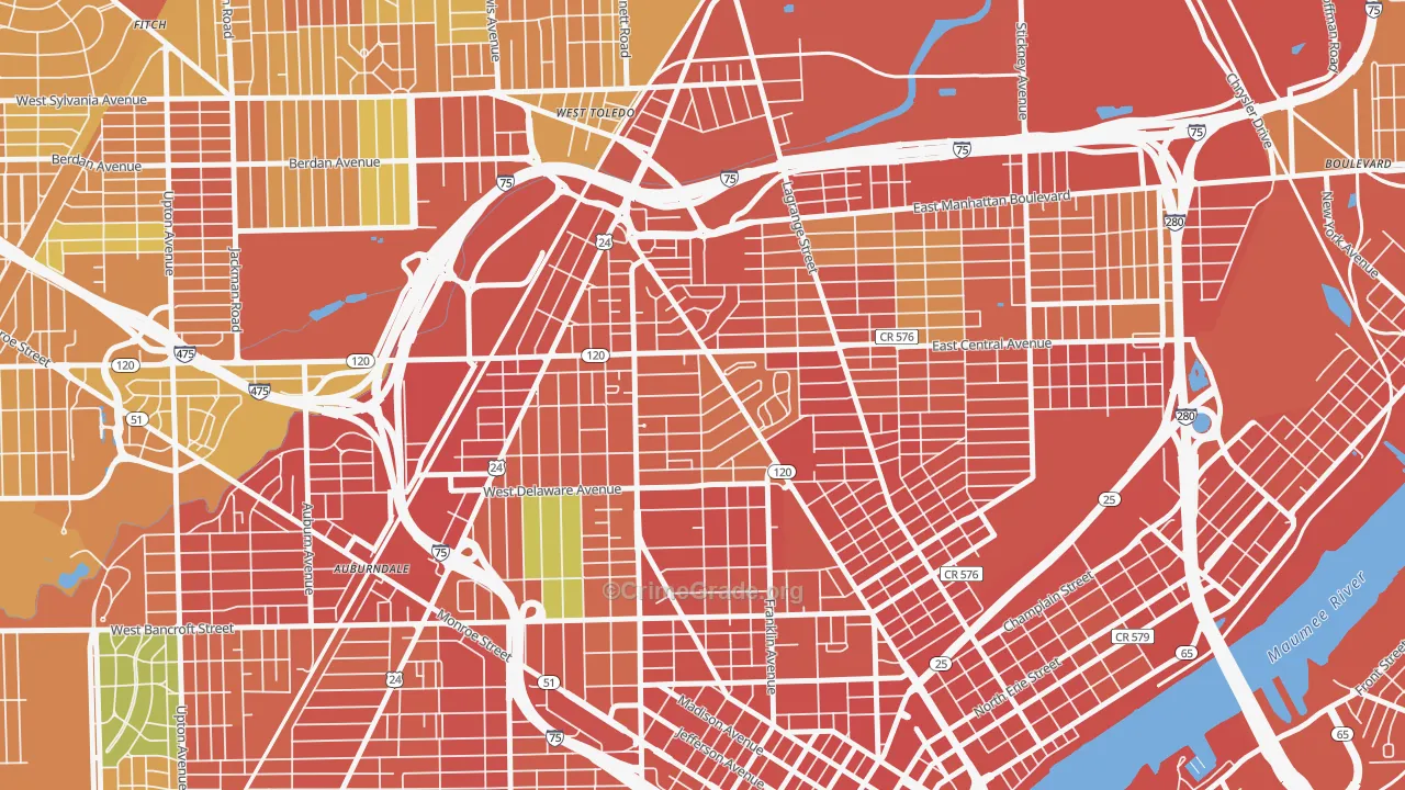Olde Towne, Toledo, OH Map of Vandalism Rates
