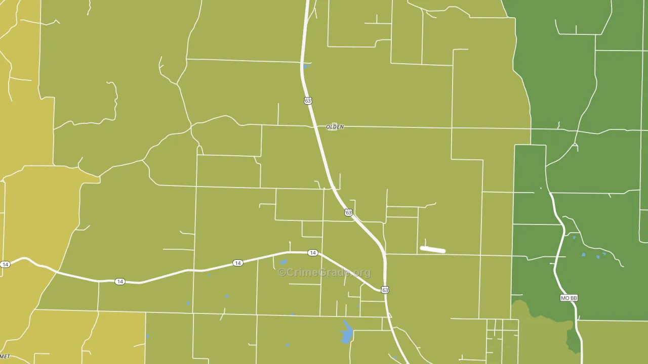 Olden, MO Map of Vandalism Rates