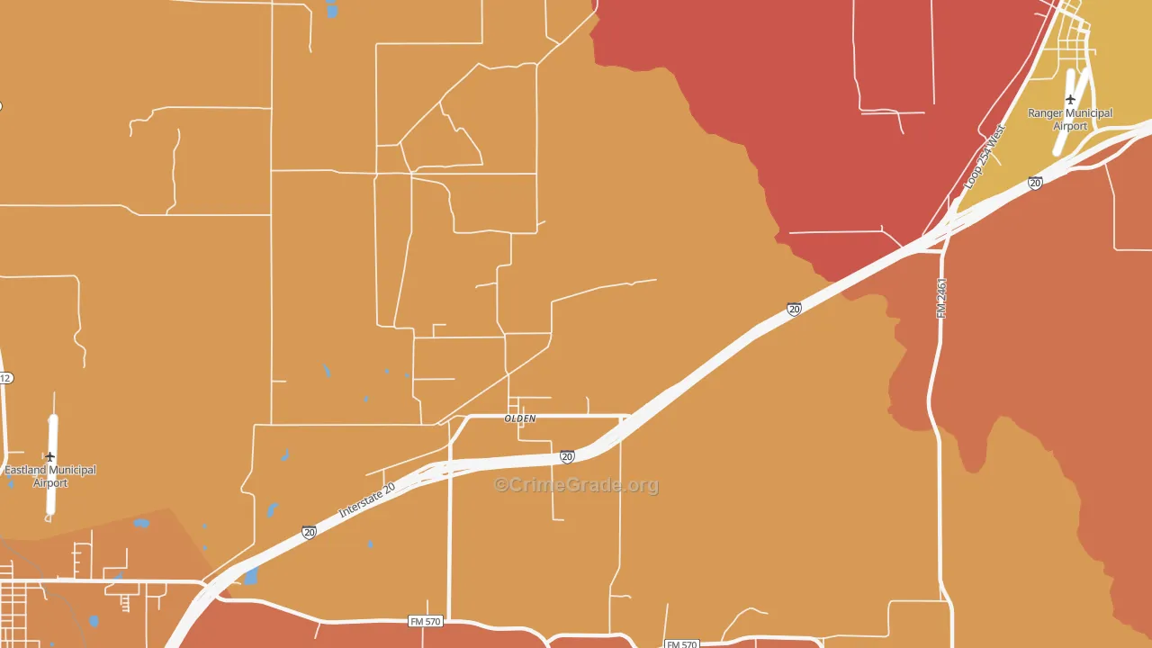 Olden, TX Map of Vandalism Rates