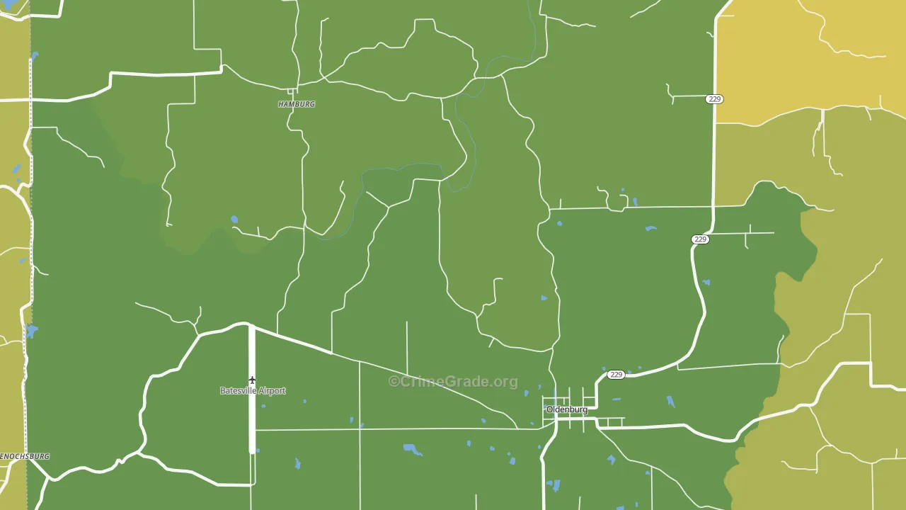 Oldenburg, IN Map of Vandalism Rates