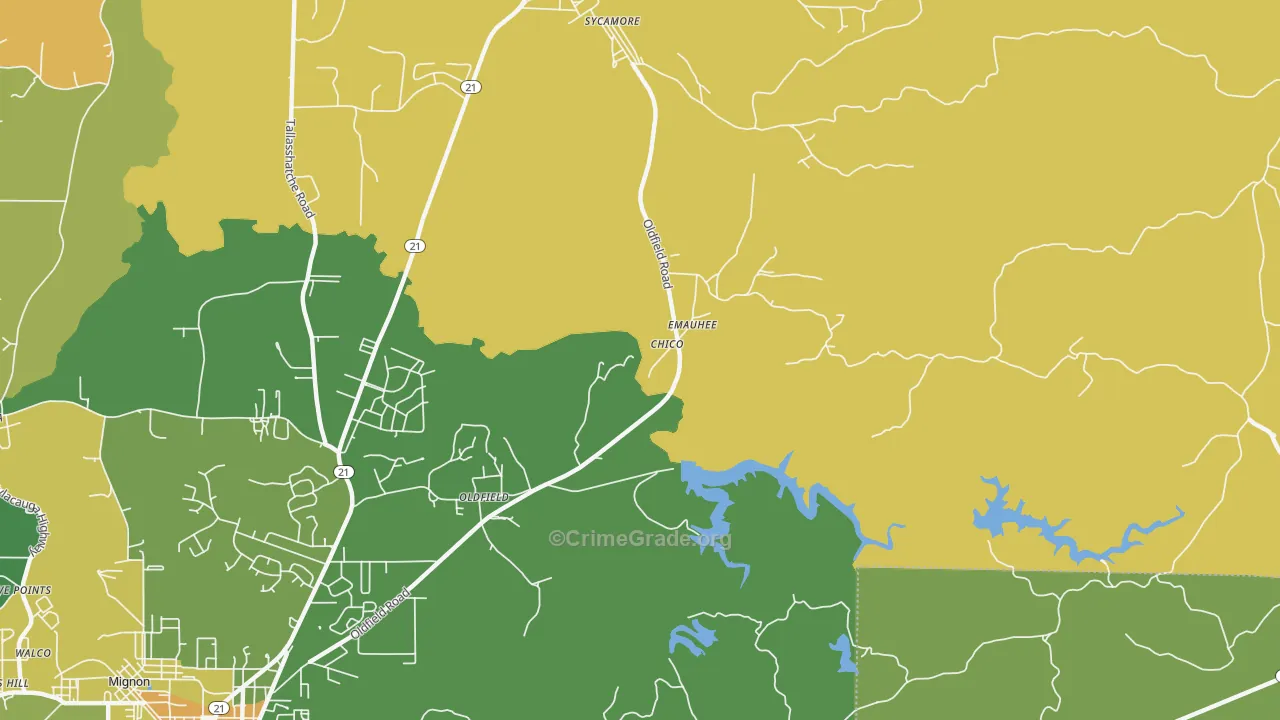 Oldfield, AL Map of Vandalism Rates