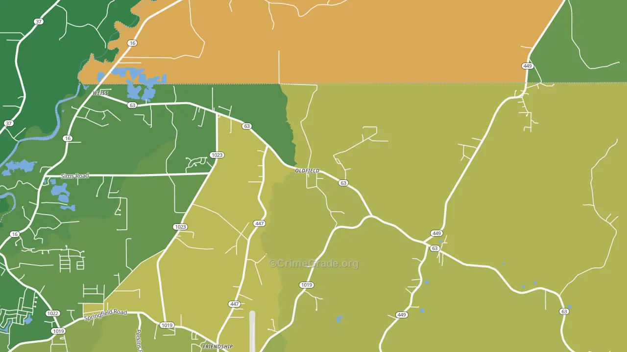 Oldfield, LA Map of Vandalism Rates