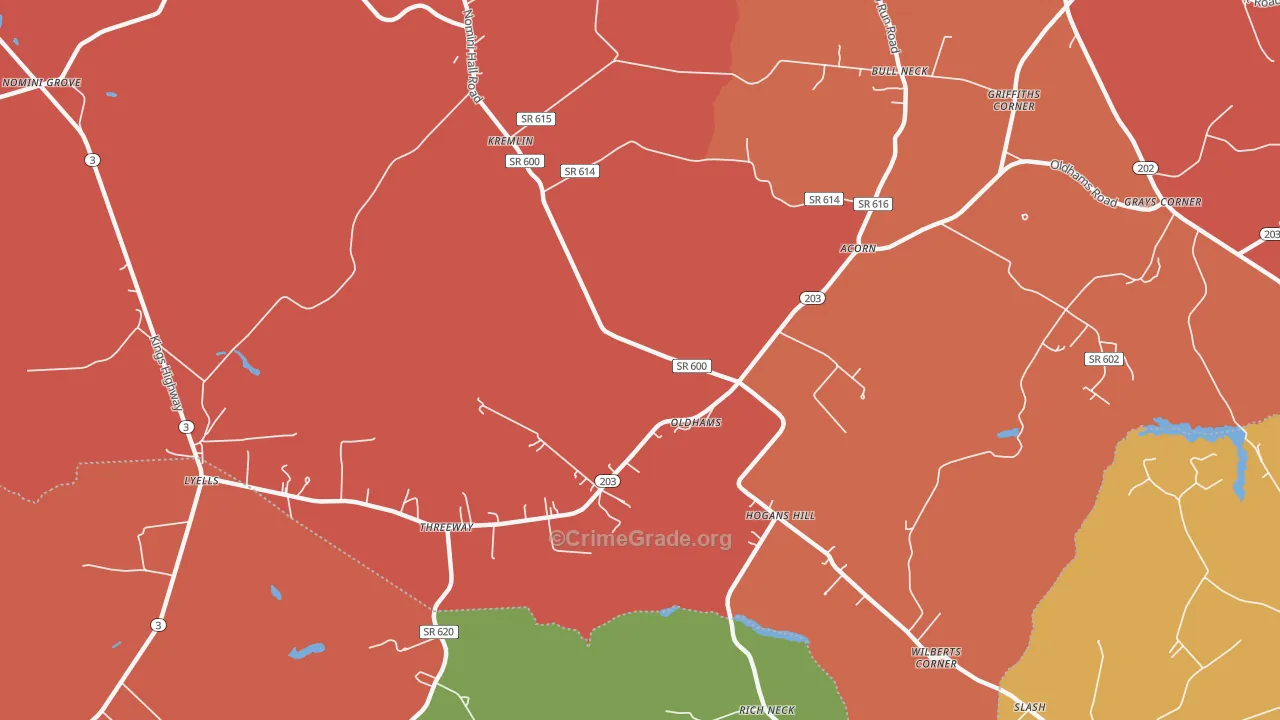 Oldhams, VA Map of Vandalism Rates