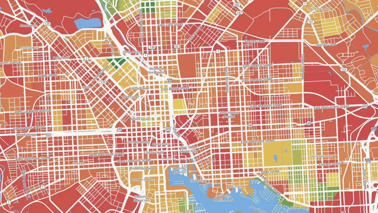 Oldtown, Baltimore, MD Map of Vandalism Rates