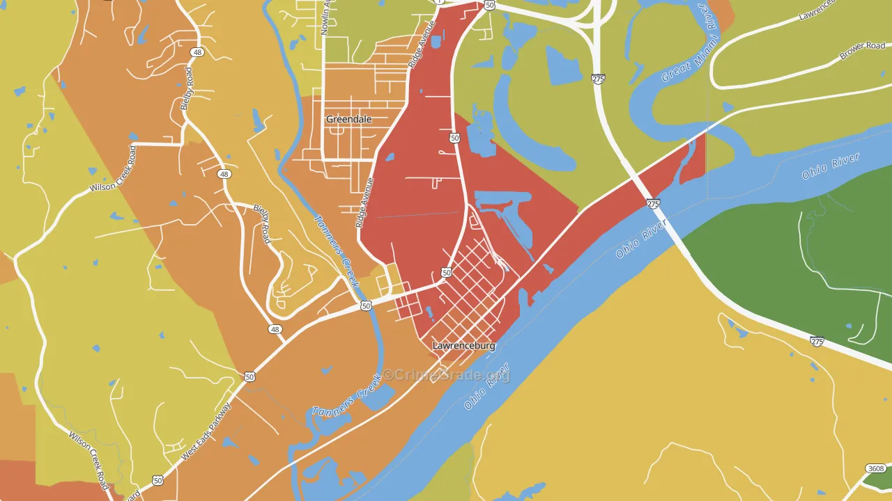 Oldtown, IN Map of Vandalism Rates