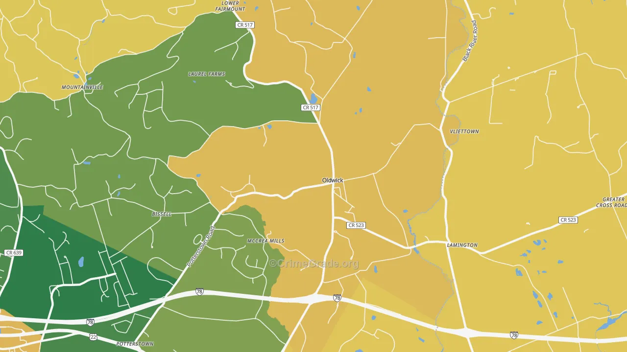 Oldwick, NJ Map of Vandalism Rates