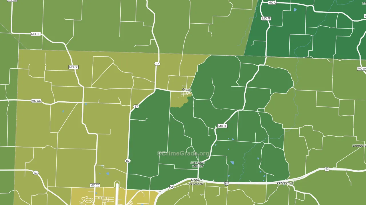 Olean, MO Map of Vandalism Rates