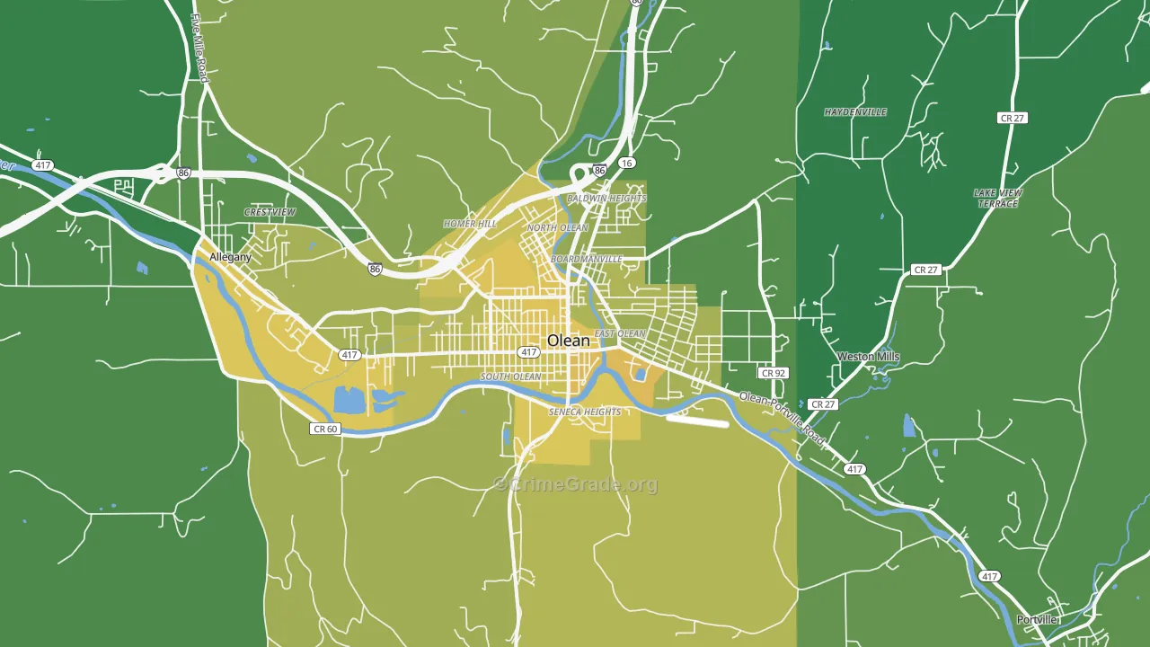 Olean, NY Map of Vandalism Rates