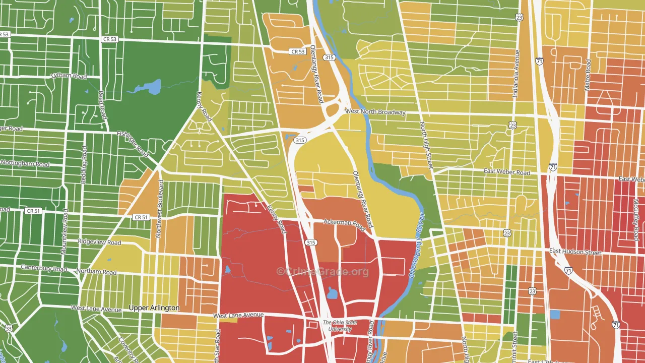 Olentangy River Road, Columbus, OH Map of Vandalism Rates
