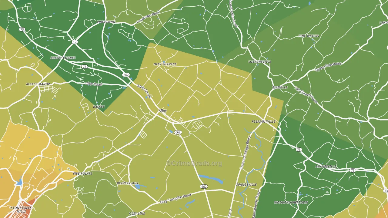 Oley, PA Map of Vandalism Rates