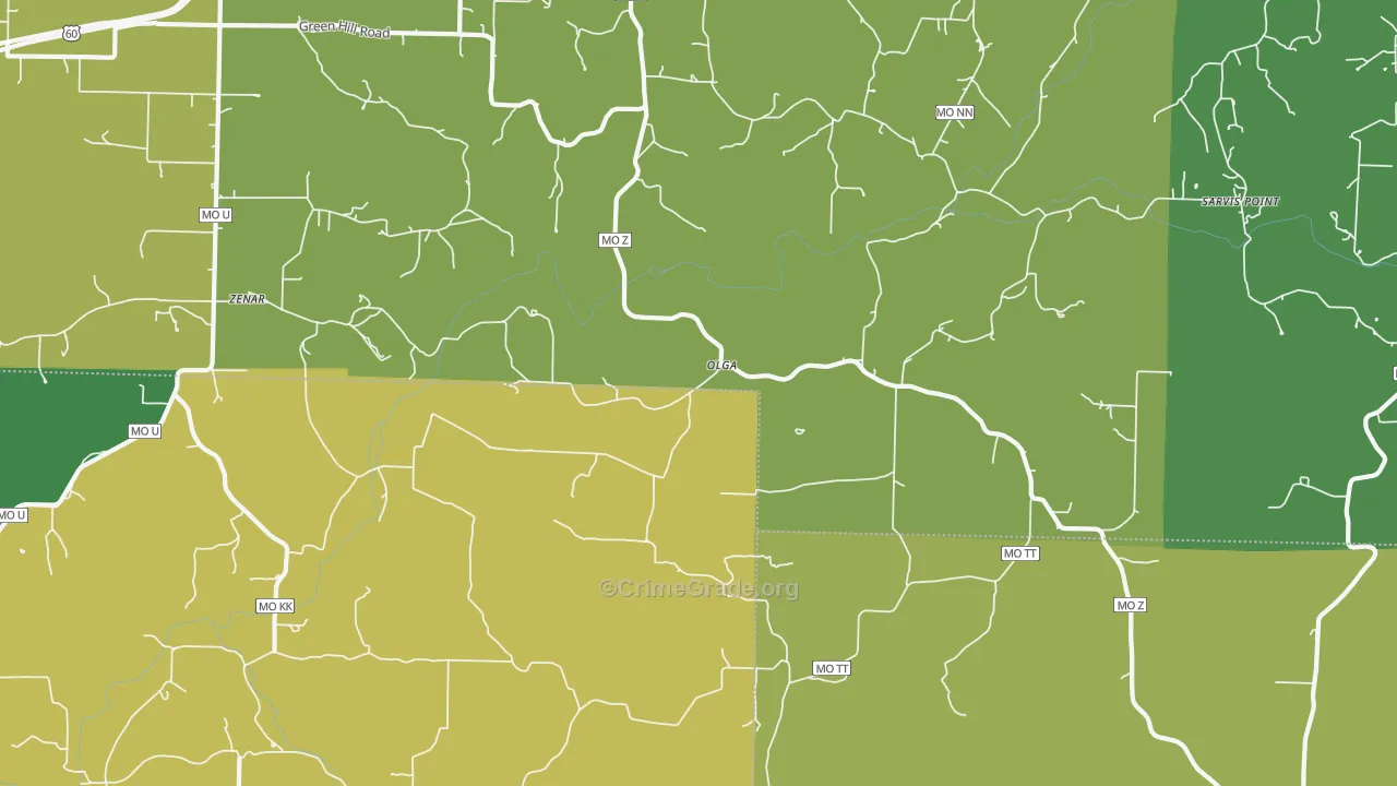 Olga, MO Map of Vandalism Rates