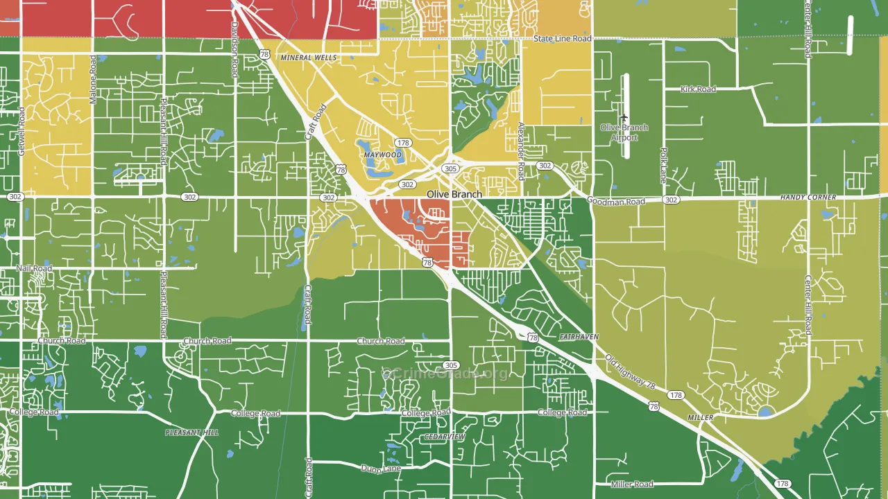 Olive Branch, MS Map of Vandalism Rates