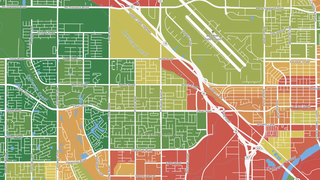 Olive Drive Area, Bakersfield, CA Map of Vandalism Rates