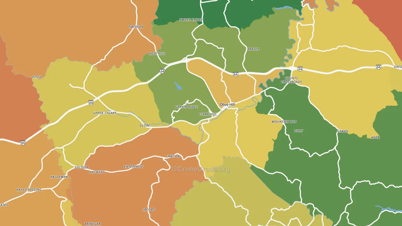 Olive Hill, KY Map of Vandalism Rates
