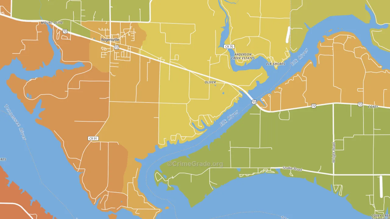 Oliver, AL Map of Vandalism Rates