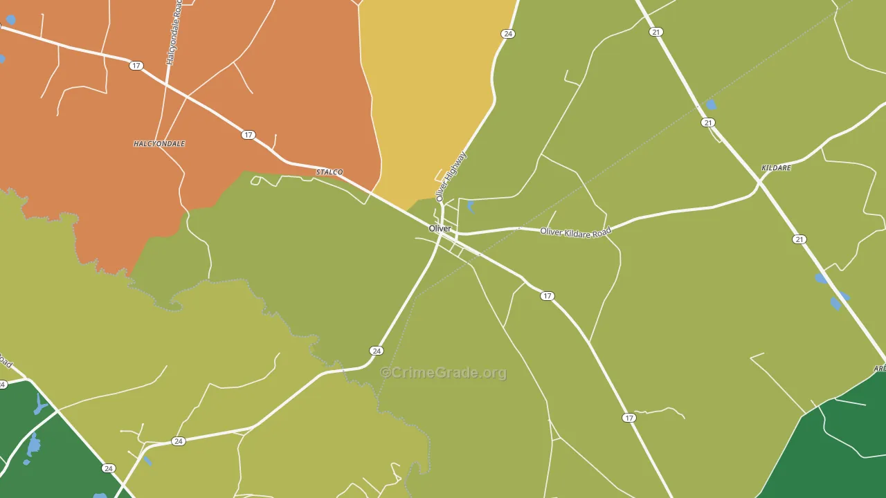 Oliver, GA Map of Vandalism Rates