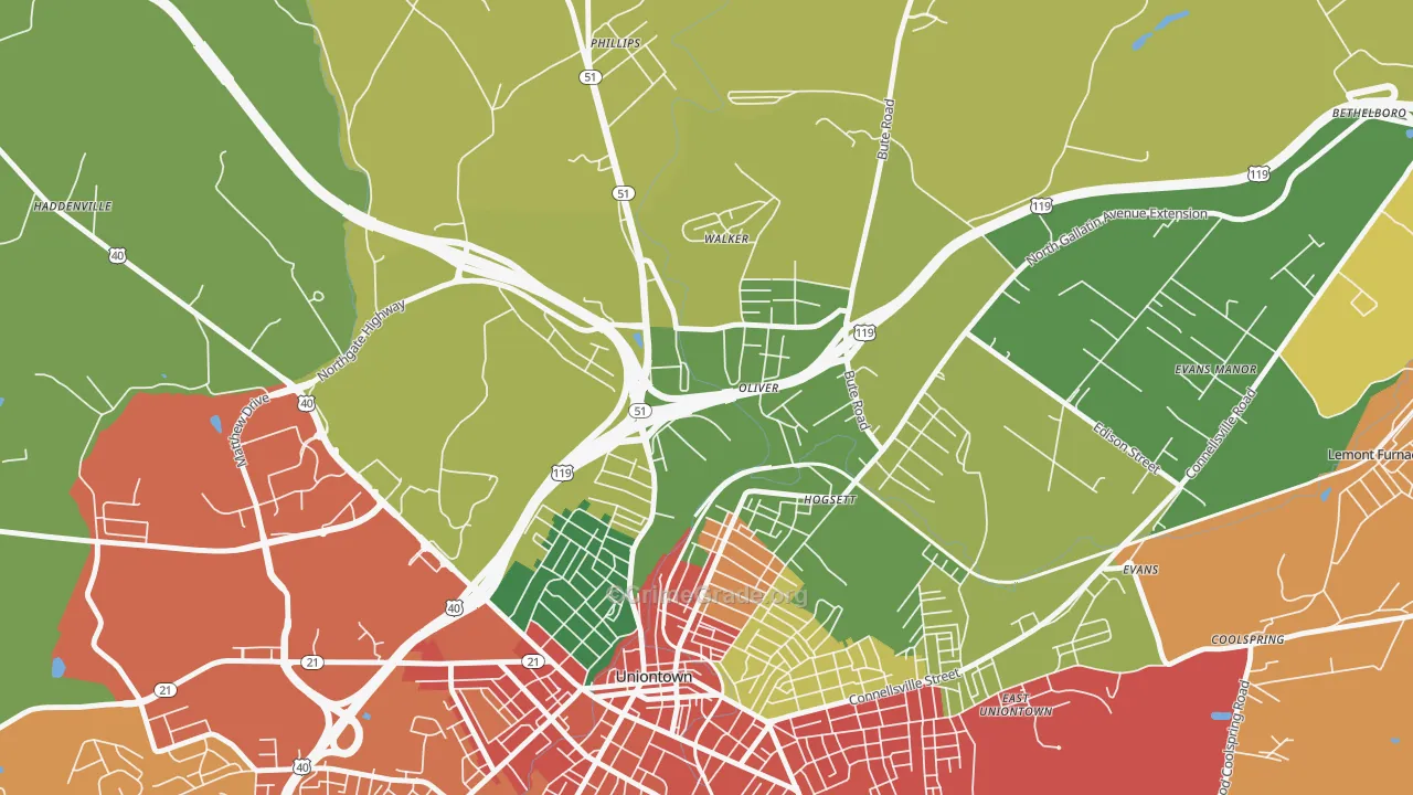 Oliver, PA Map of Vandalism Rates