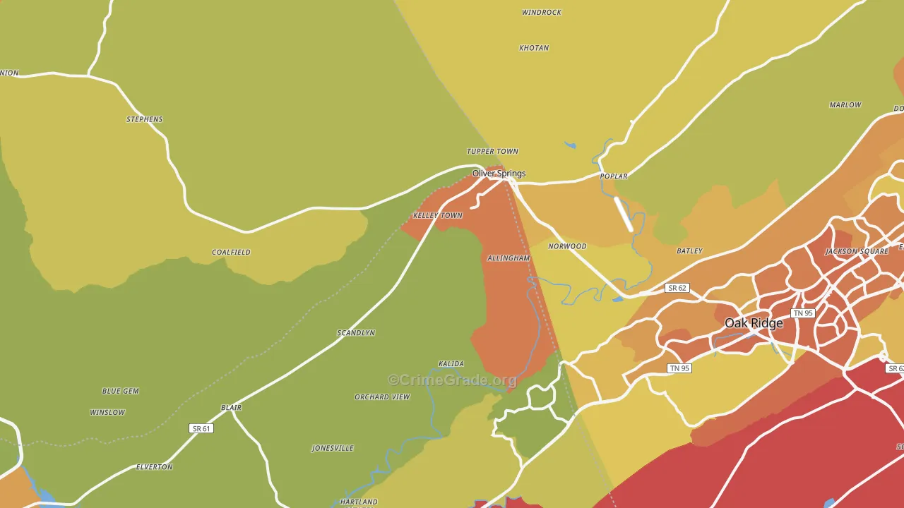 Oliver Springs, TN Map of Vandalism Rates