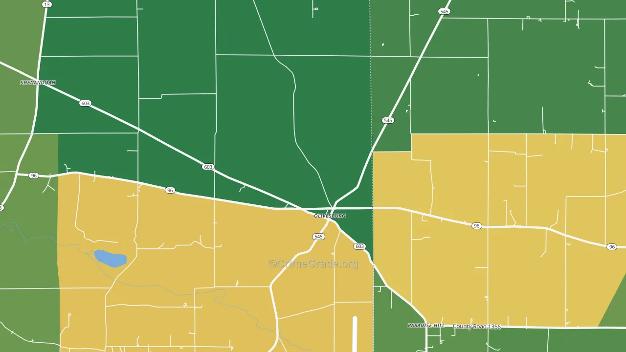 Olivesburg, OH Map of Vandalism Rates