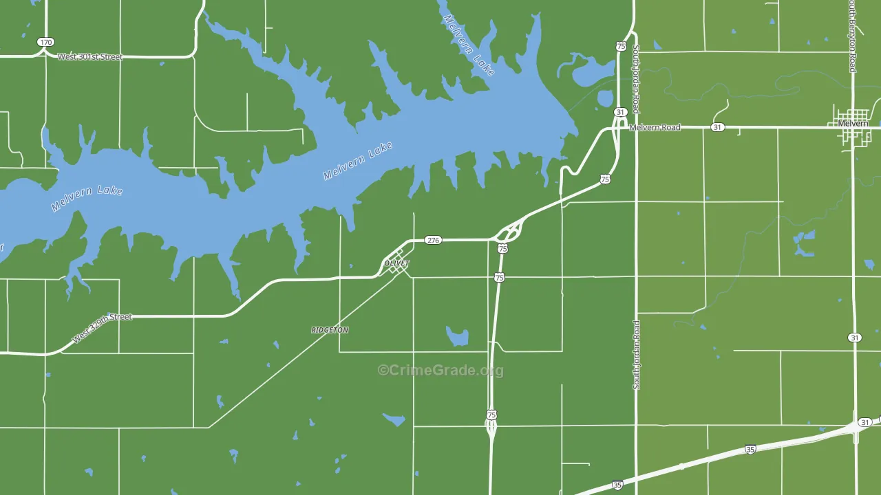 Olivet, KS Map of Vandalism Rates