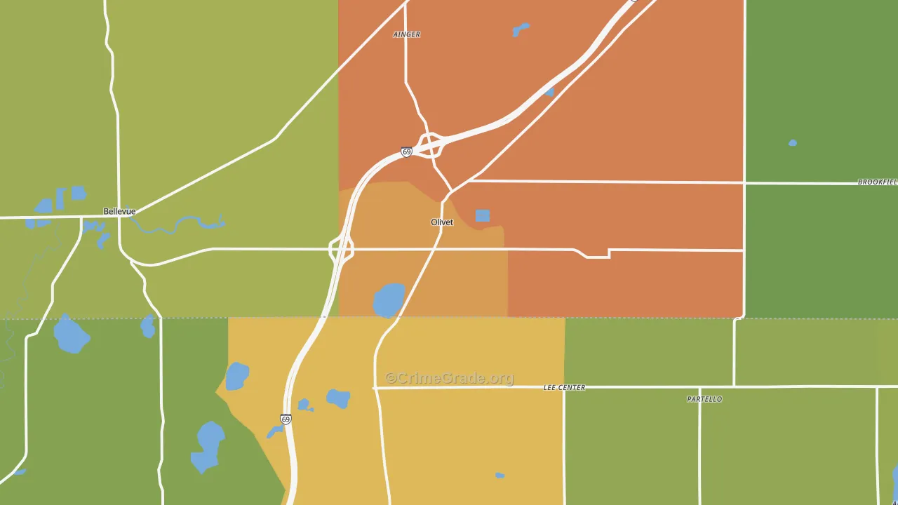 Olivet, MI Map of Vandalism Rates