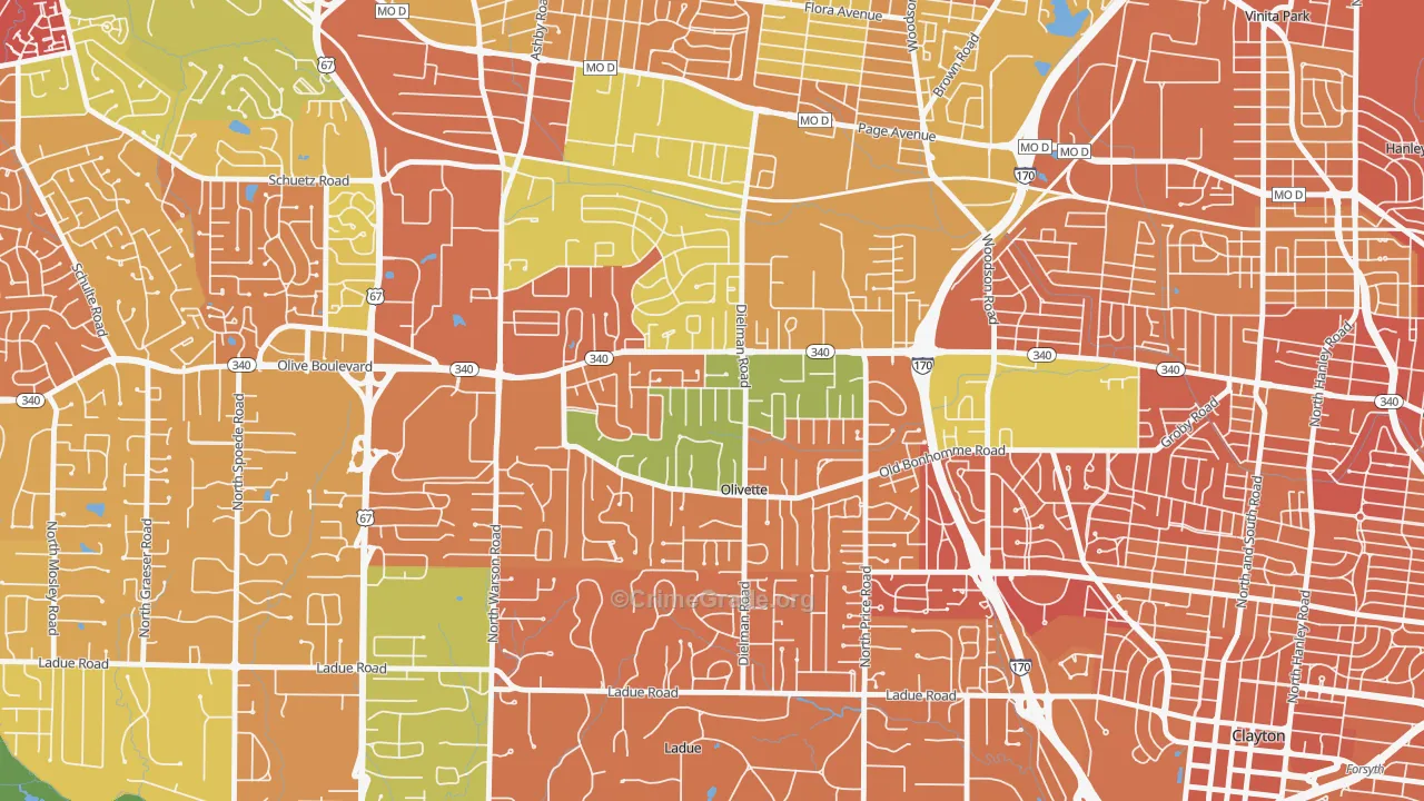 Olivette, MO Map of Vandalism Rates