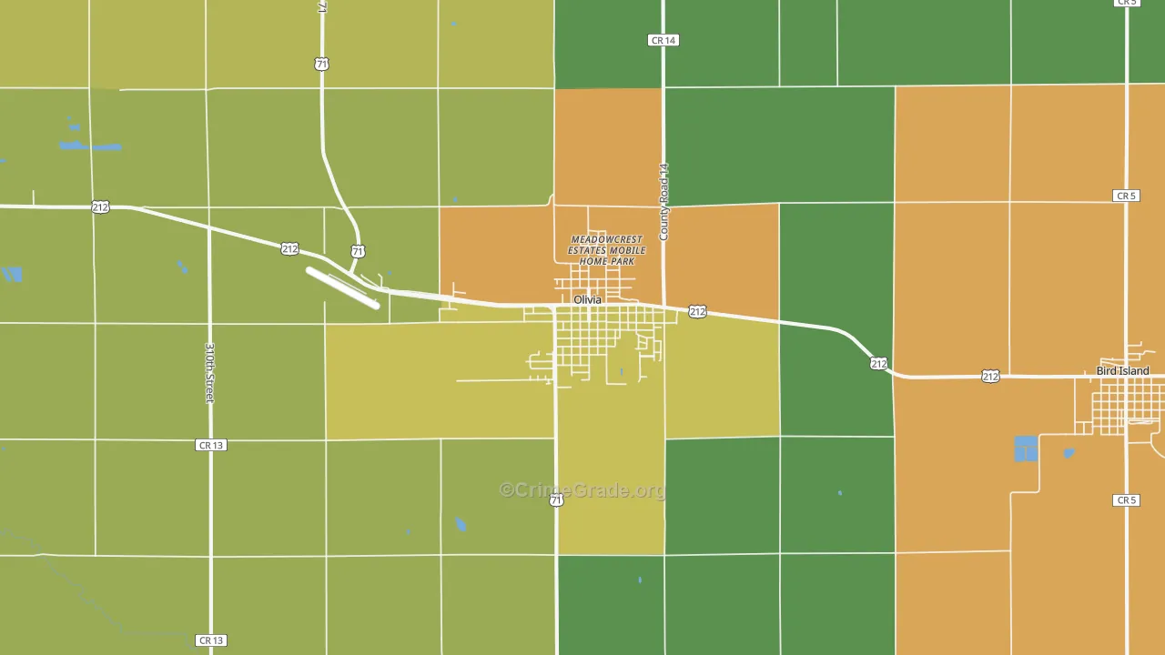 Olivia, MN Map of Vandalism Rates