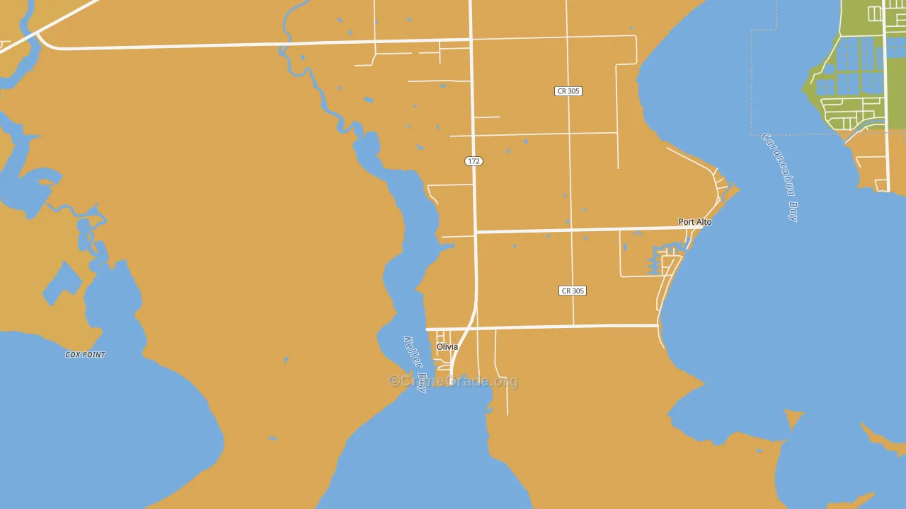 Olivia, TX Map of Vandalism Rates