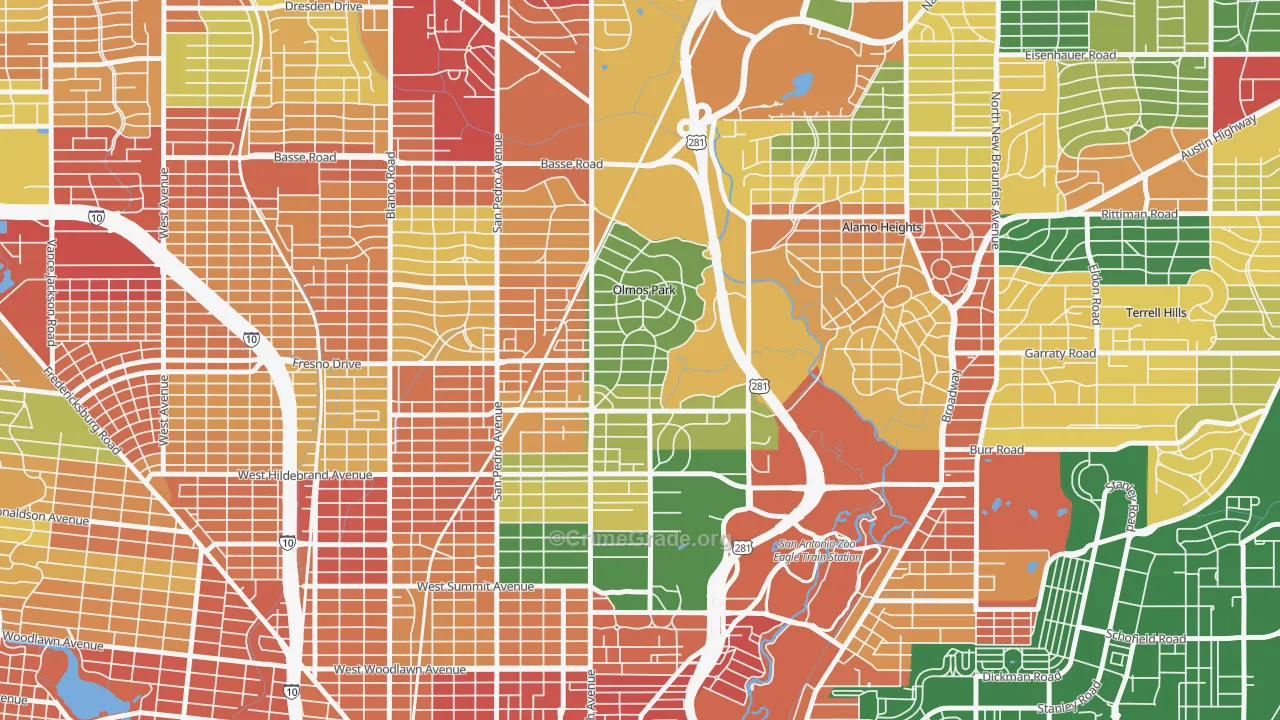 Olmos Park, TX Map of Vandalism Rates