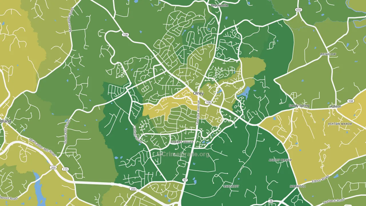 Olney, MD Map of Vandalism Rates