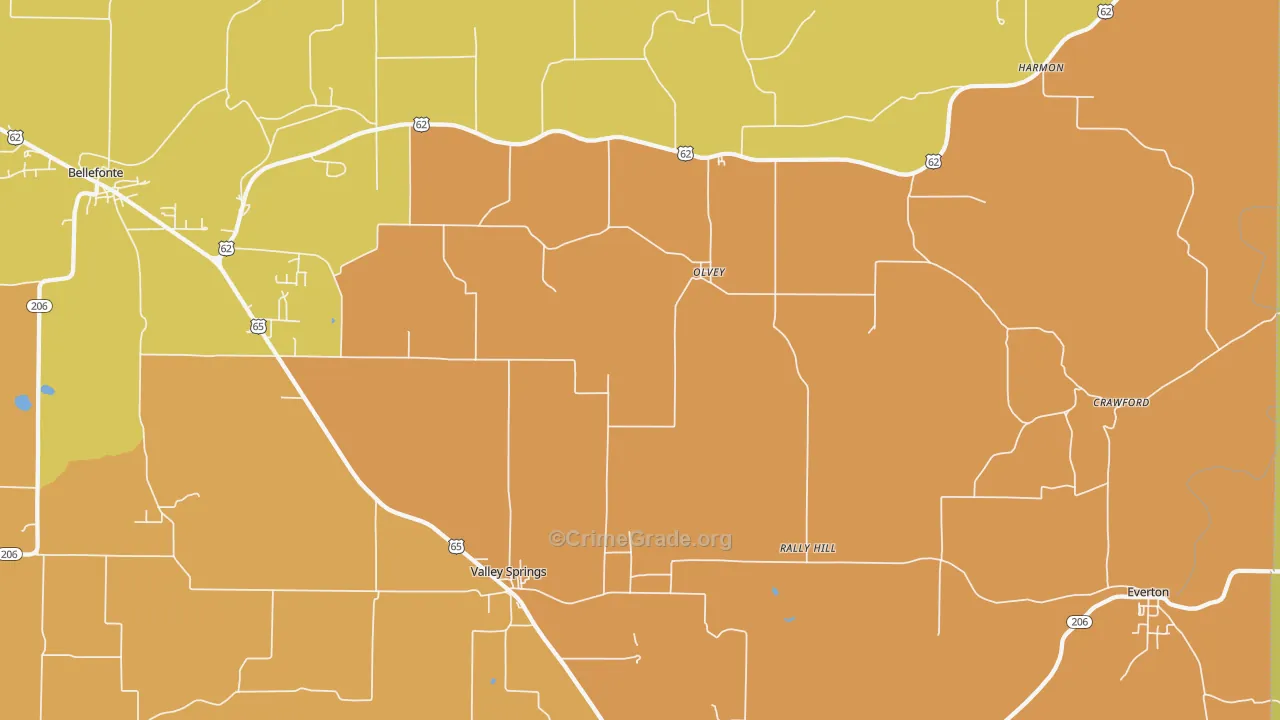 Olvey, AR Map of Vandalism Rates