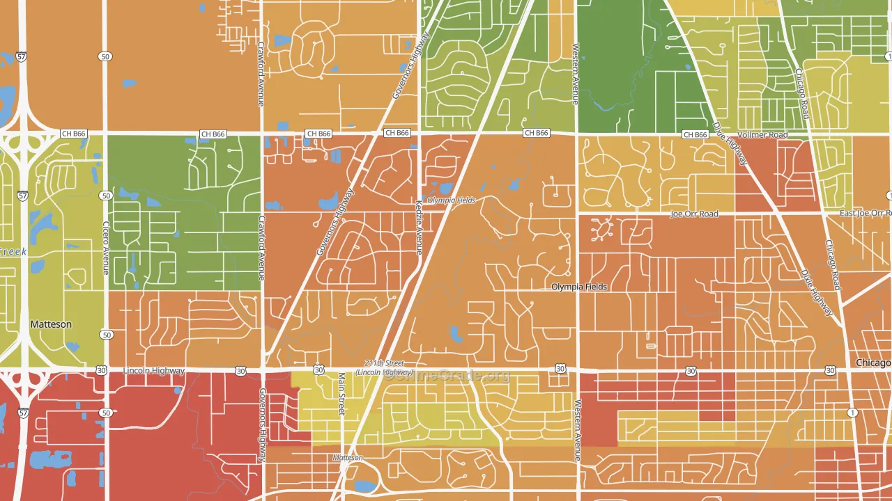 Olympia Fields, IL Map of Vandalism Rates