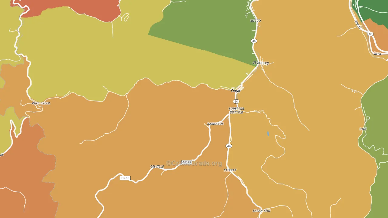 Omar, WV Map of Vandalism Rates