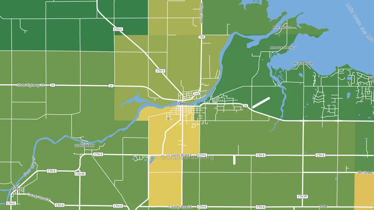 Omro, WI Map of Vandalism Rates