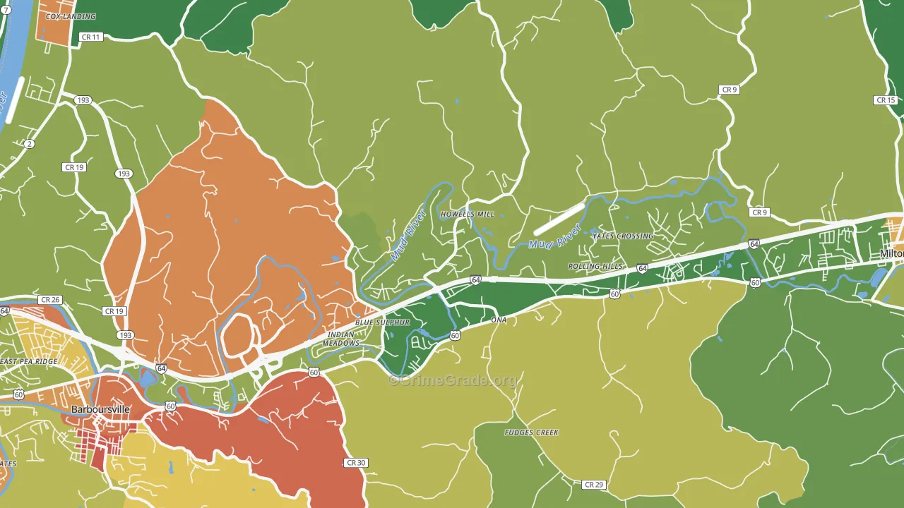 Ona, WV Map of Vandalism Rates
